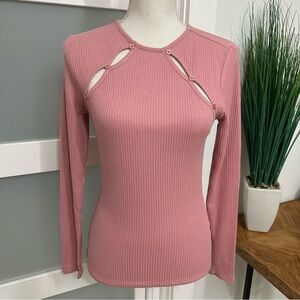 Rouje Pink Ribbed Cut Out Top Long Sleeve SZ EU 36/4 US Designer Coquette NWT